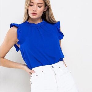 Elegant Blue Ruffle Sleeve Women's Top